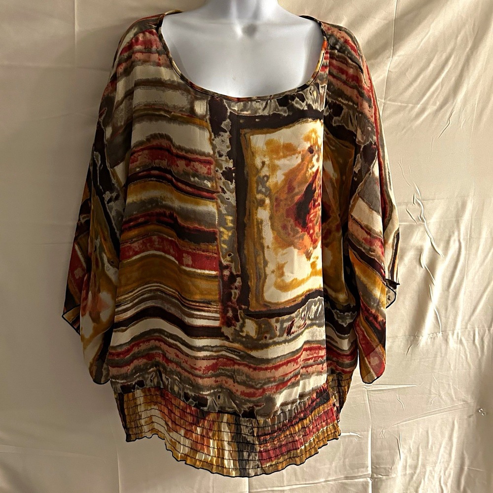 New 1X New directions Flared Abstract Chiffon sassy multi top #1762*10